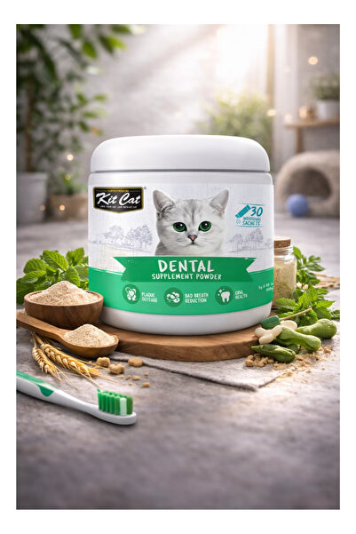Kit Cat بودرة مكمل غذائي للعناية بالأسنان للقطط- 30 مغلفاً مكافحة البلاك وتقل...