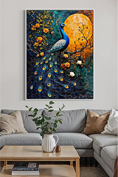 ARTAN GALLERY İtalyan Kadife Tavus Kuşu Sanat Tablosu Yağlı Boya Görünümlü Ah...