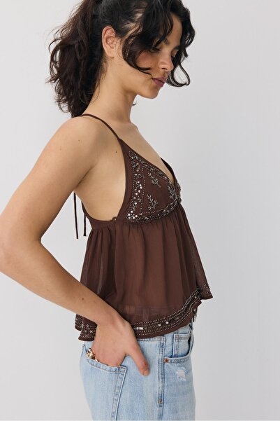 Stradivarius İşlemeli askılı top