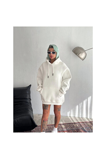 Narnuga Hooded Three Thread Combed Cotton Basic Sweatshirt - White