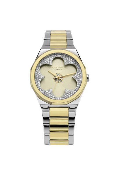 Daisy Dixon London Quartz Wrist Watch Silver And Gold Bracelet With Gold Flow...