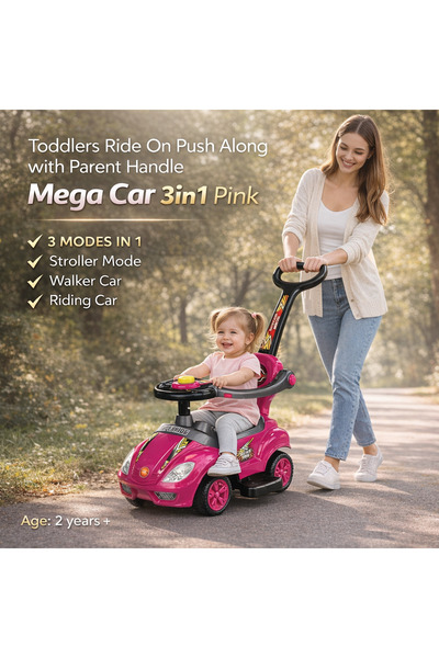 LEAN Masinuta cu maner de impingere Mega Car 3in1 roz