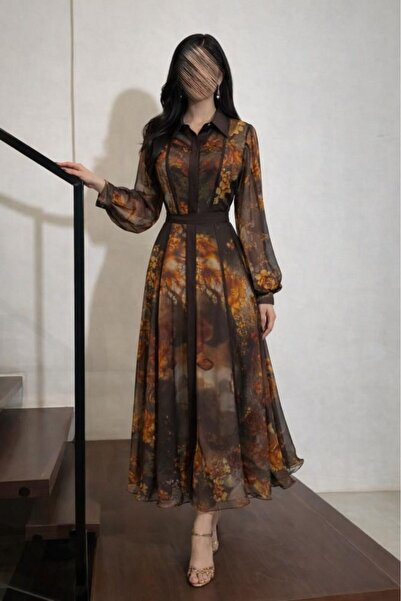 Heidi Soft chiffon dress in warm colors