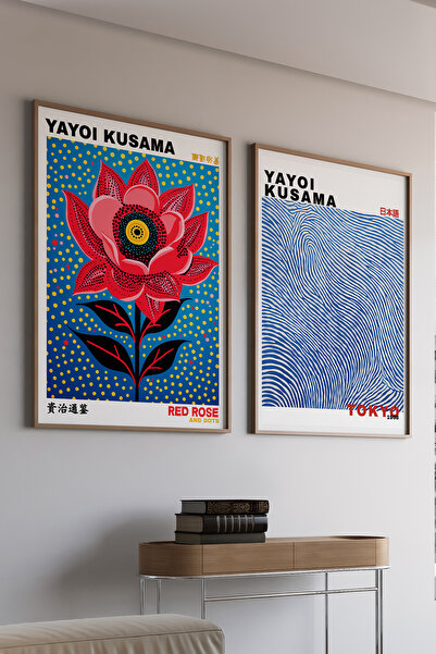 Artiera Σετ ζωγραφικής 2 τεμαχίων Kusama με λουλούδια και μπλε υφή, ξύλινο πλ...