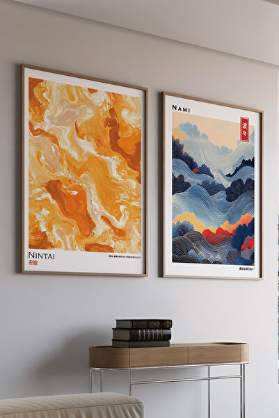 Artiera Σετ ζωγραφικής με ξύλινο πλαίσιο 2 τεμαχίων Orange Waves Spiritual Ja...