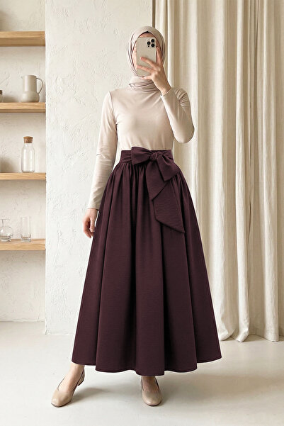 MODAQU Плисирана пола с колан от парашутна материя - череша