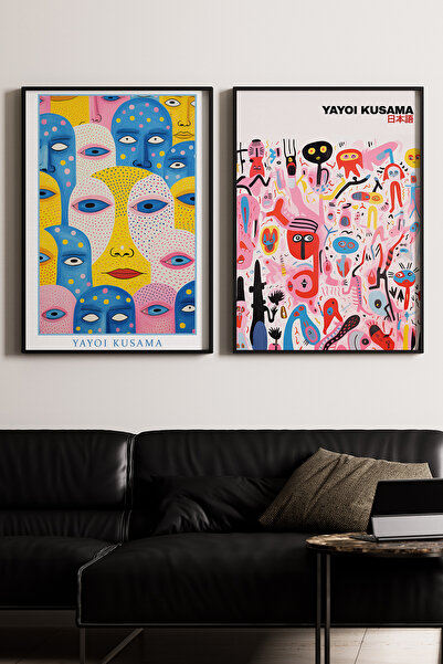 Artiera Σετ ζωγραφικής 2 τεμαχίων Kusama Colorful Faces Japandi Art με ξύλινο...