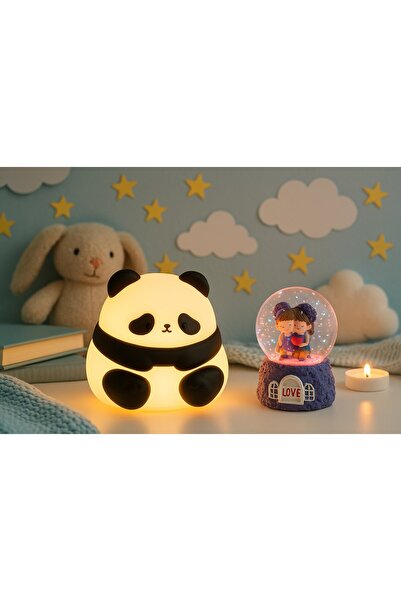 Kesene 2 li Sevgiliye Romantik Hediye Seti Slikon Panda Renkli LED Gece Lamba...