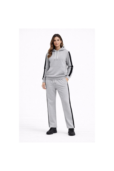 Narnuga Side Stripe Tracksuit Set Hooded Sweatshirt Pipe Leg Bottom, Oversize...