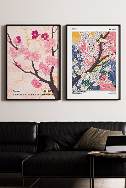 Artiera Σετ ζωγραφικής με ξύλινο πλαίσιο 2 τεμαχίων Ροζ Μοντέρνα Λουλούδια Σα...