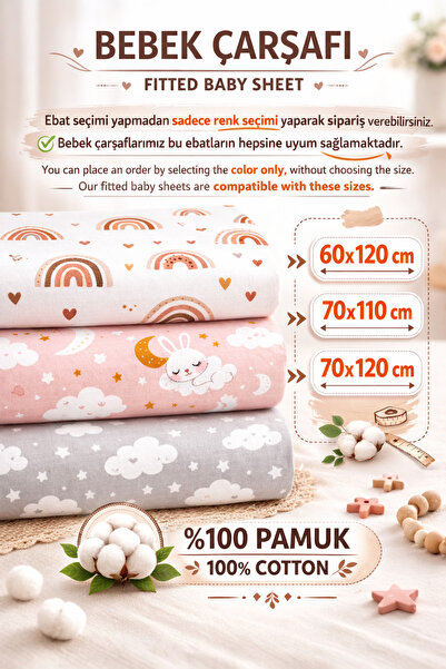 SUVAY %100 Pamuk Lastikli Bebek Çarşafı + Yastık Kılıfı | Park Yatak 60x120 70x110 70x120 Uyumlu