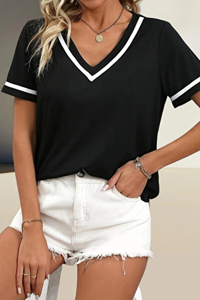 Modayakamoz New Season Women's Short Sleeve Ribbed V Neck and Sleeve Detail V...