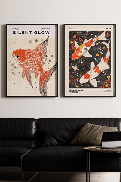 Artiera Σετ ζωγραφικής με ξύλινο πλαίσιο 2 τεμαχίων Koi Fish Japandi Art
