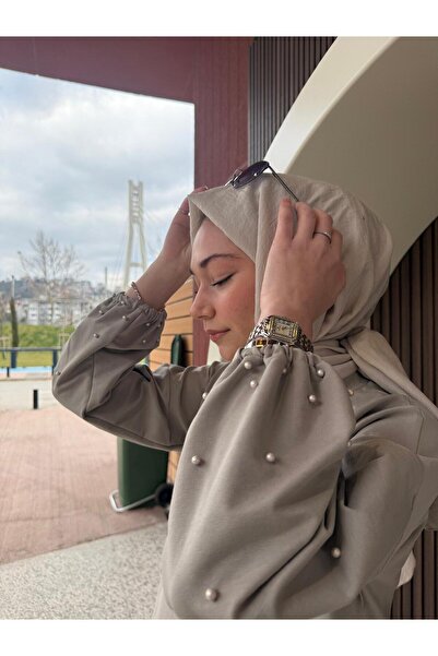 AYSUN AYDEMİR Pearl Detailed Casual Top and Bottom Two-Piece Hijab Tracksuit Set