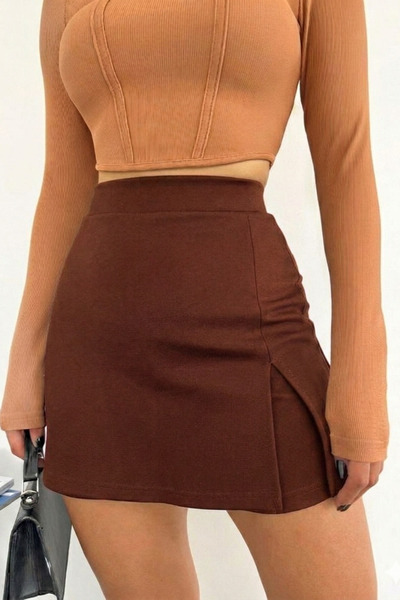 Safgiyim44 Slit Short Skirt - Brown