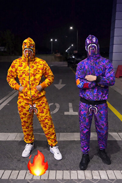 Erzani Kids Unisex Bape Pugb Embroidered Hooded Full Zipper Cardigan Camoufla...