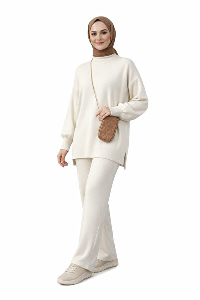 ModaAzen Balloon Sleeve Wide Leg Bottom Top Women's Knitwear Hijab Set