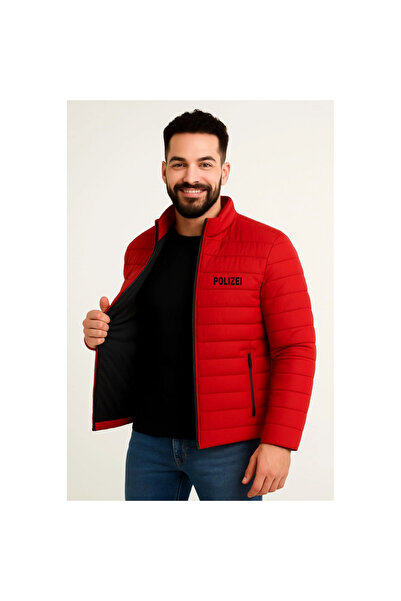 Narnuga معطف بومبر مبطن للرجال من ميكرو واتر ريزيستانت B مطبوع مزود بسحاب - أحمر