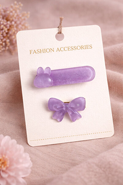 LİNACO Set of 2 Pen Clips with Green and Purple Rabbit and Bow Figures
