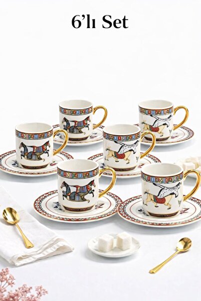 NEWNOW Aurevia Gold – 6’lı Porselen Kahve Fincan Takımı | Prestige Collection