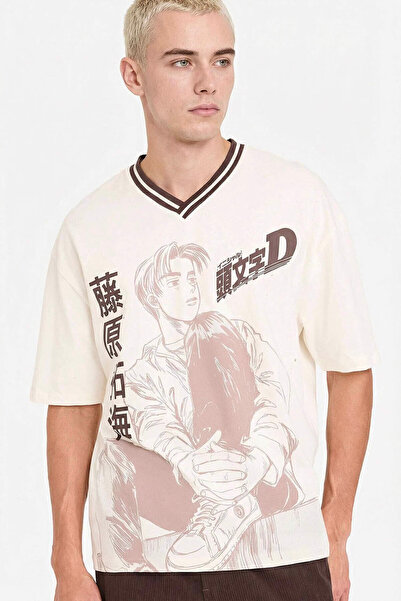 DeFacto 100% Βαμβακερό T-Shirt με σχέδιο Initial D και χαλαρή εφαρμογή F8131A...