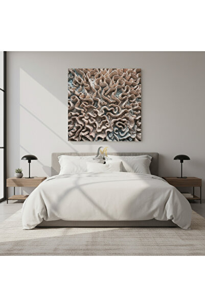 Mondesin Kanvas Tablo Salon Delikler Kare Alçı Doku Efektli Bohem Kanvas Tablo