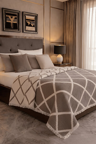 VERONİCA LİNE Premium Geometric Square Patterned 100% Cotton Muslin Reversibl...