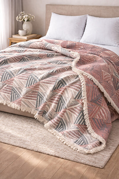 VERONİCA LİNE Geometric 100% Cotton Ply Muslin Bedspread Piqué , Premium Tass...
