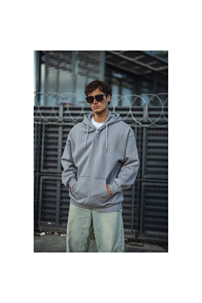 Narnuga    Oversize Full Zip Long Sleeve Cardigan - Gray