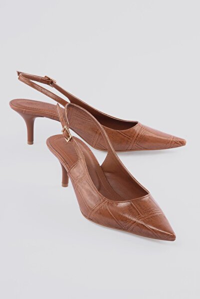 Mubiano Stiletto pentru femei cu vârf ascuțit Crocodile cu model Spate deschi...