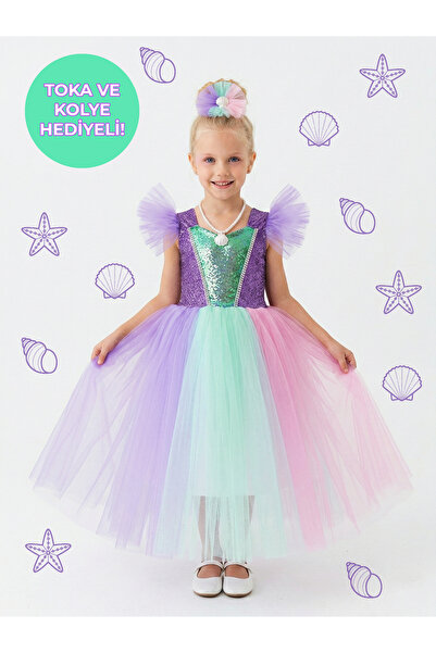 BerrinceTasarım Deniz Kızı Pullu Konsept Prenses Kız Çocuk Elbisesi