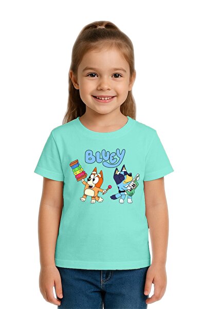 SEDİRLİ Unisex Bluey baskılı Çocuk Tişört pamuklu penye kumaş