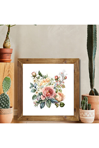 woodhomeworks One Piece Real Wood Framed Kitchen Decor Painting Bouquet Flower