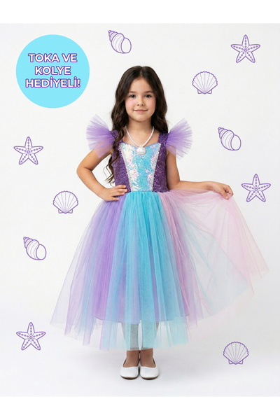 BerrinceTasarım فستان الأميرة للفتيات بتصميم حورية البحر المزين بالترتر
