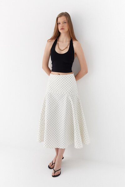 MARKALİSTE Waist-Corseted Skirt Set of Polka Dot White