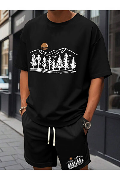 Rayan & Hoor Style Black Printed Oversized unisex shorts-tshirt set