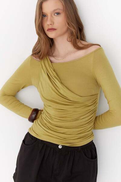 MARKALİSTE Bluză cu două straturi, drapată, verde