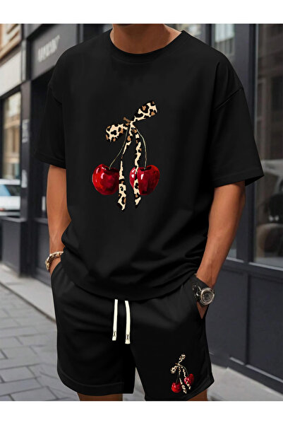 Rayan & Hoor Style Printed t-shirt tracksuit set with black shorts