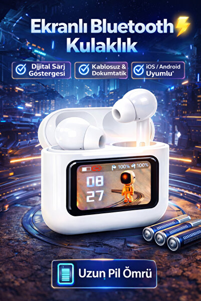 Uzak Store TWS Ekranlı Bluetooth Kulaklık – Dijital Şarj Göstergeli, Dokunmat...