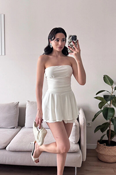 MOZENA Strapless Skirt Mini Dress with Shorts