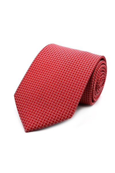 Sade Kravat Red White Small Patterned Silk Tie 33195 Red