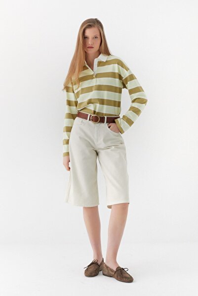 MARKALİSTE Ριγέ Πόλο Βαμβάκι Μπλουζάκι Χακί