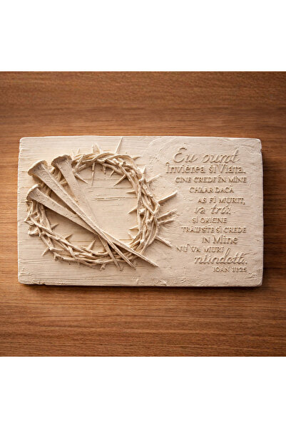 OEM Decoratiune din ipsos Coroana cu spini si cuie, alb, Pasti, 17 x 11 cm