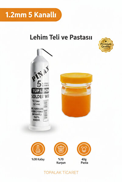 TOPALAKTİCARET 5 Kanallı Tüp Lehim Teli ve Pastası (40g) 1.2mm 85cm (yaklaşık...
