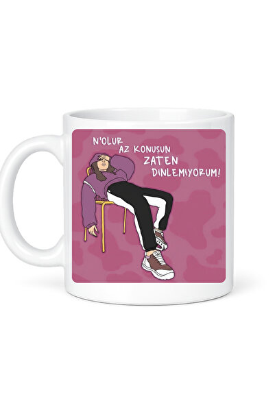 DeseneBak Komik Yazılı Kupa Bardak 'Az Konuş Zaten Dinlemiyorum' Tasarım Sera...