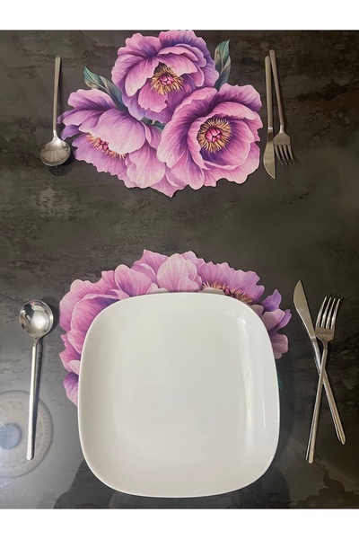 MİNOZA Σειρά Vintage Ψηφιακή Εκτύπωση με Σχέδιο Μωβ Αγριοτριαντάφυλλο Σουπλά ...