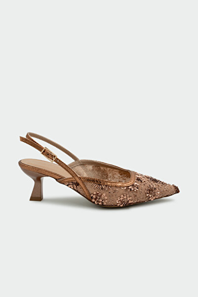 LAMİNTA Shayla Embroidered Detailed Copper Women's Heeled Shoes