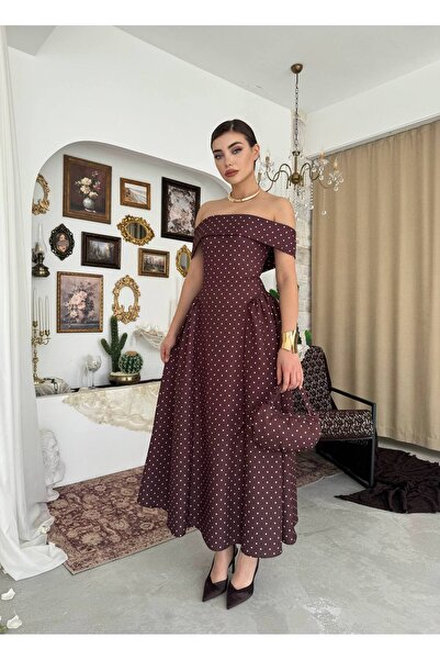 ETİKAFASHION فستان مادونا طويل من منقّط قطع