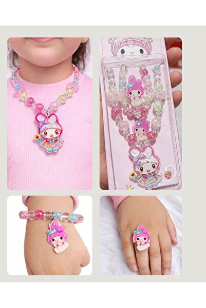 EMKSHOP Çocuk Kolye Bileklik Yüzük Set My Melodi Kolye Seti
