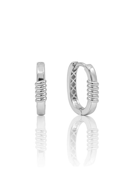 Söğütlü Silver 925 Ayar Gümüş Küpe Beyaz Altın Rodyum Kaplama Oval Burgu Deta...